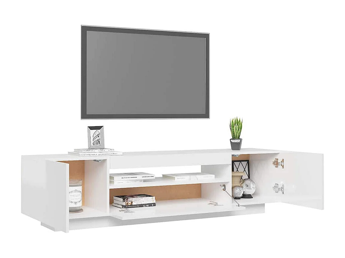Meuble TV avec lumières LED blanc brillant 160x35x40 cm