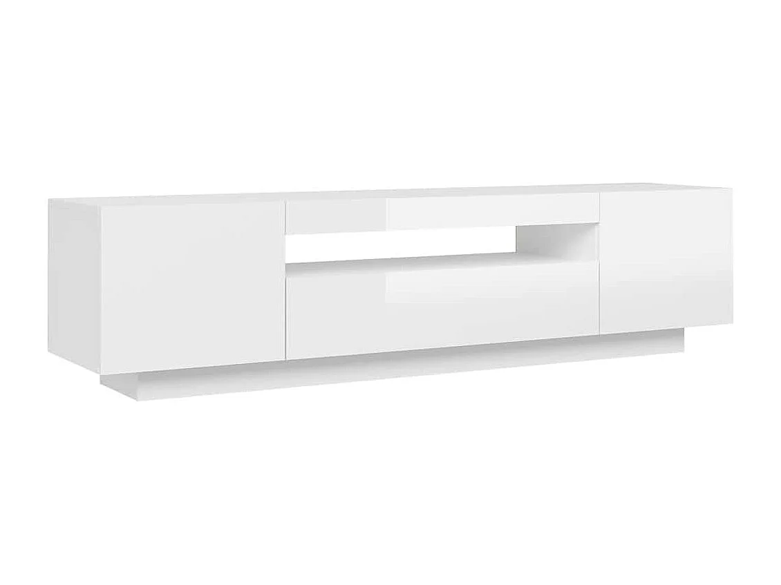 Meuble TV avec lumières LED blanc brillant 160x35x40 cm