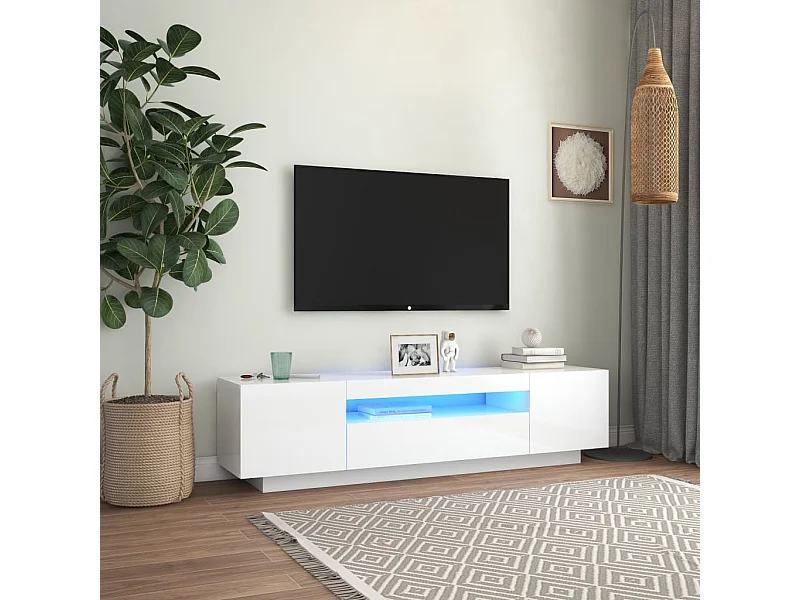 Móvel de TV com luzes LED 160x35x40 cm branco brilhante