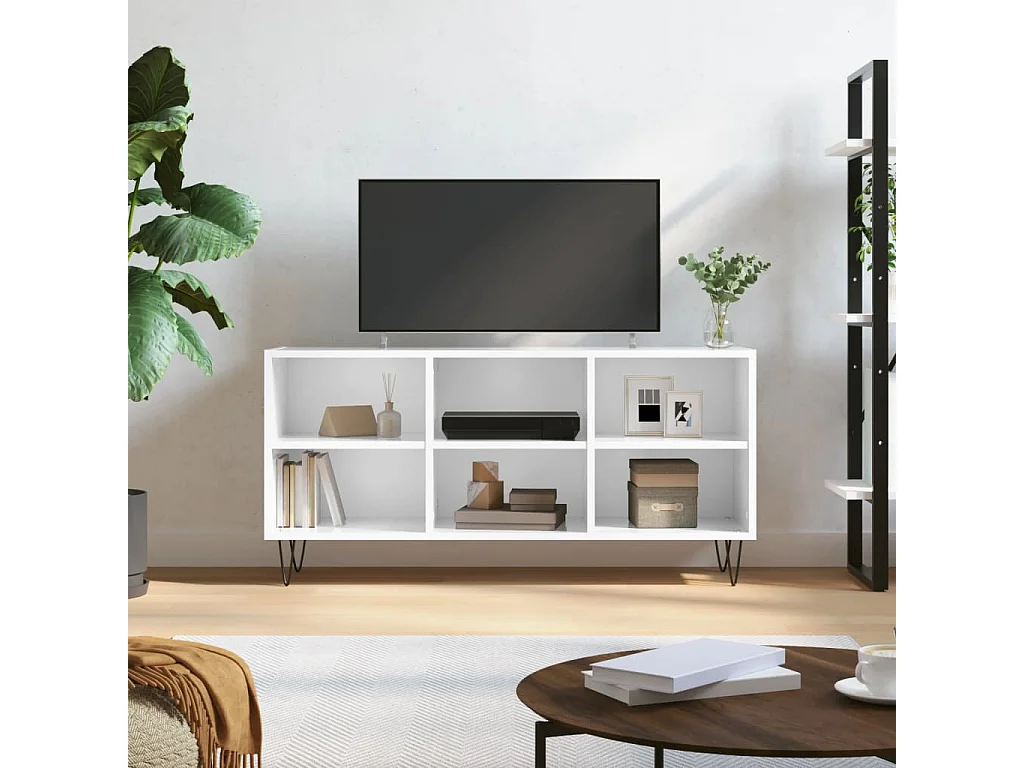 Meuble TV blanc brillant 103,5x30x50 cm bois d'ingénierie
