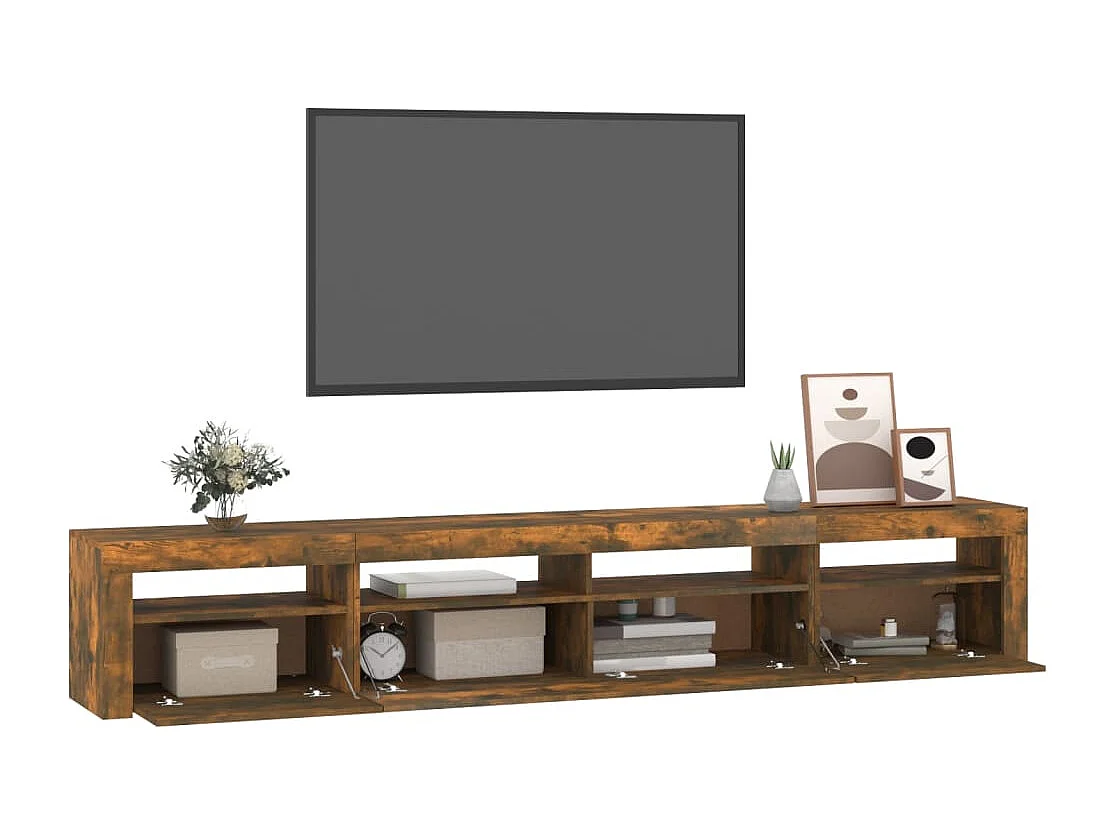 Meuble TV avec lumières LED Chêne fumé 240x35x40 cm