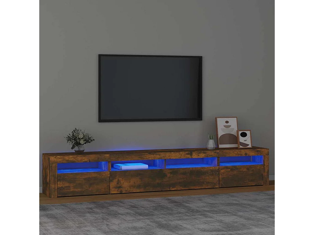 Meuble TV avec lumières LED Chêne fumé 240x35x40 cm