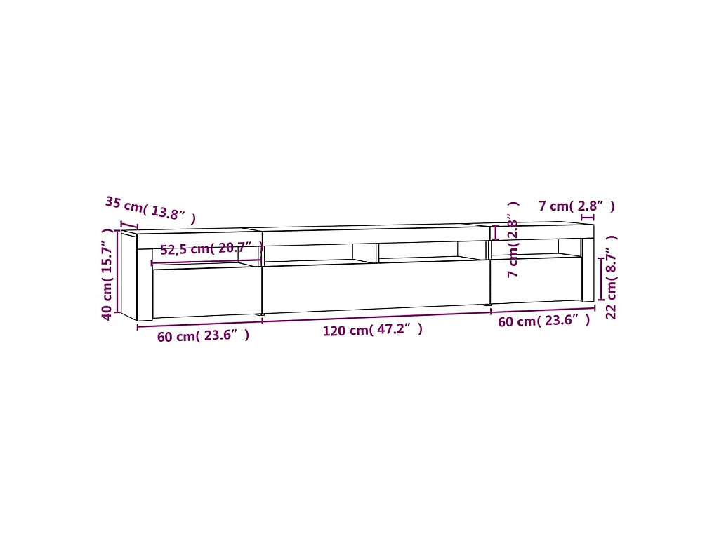 Meuble TV avec lumières LED Chêne fumé 240x35x40 cm