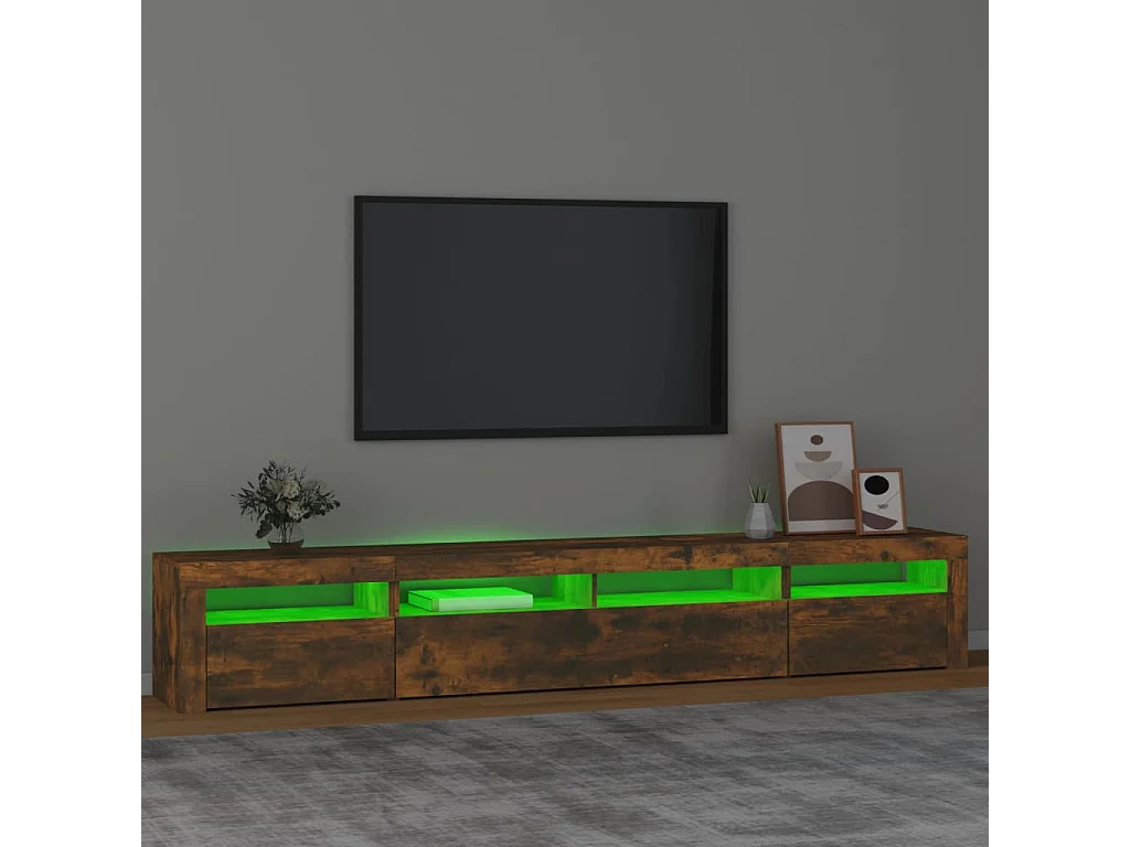 Meuble TV avec lumières LED Chêne fumé 240x35x40 cm