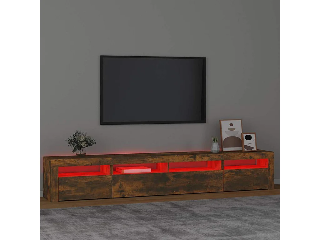 Meuble TV avec lumières LED Chêne fumé 240x35x40 cm
