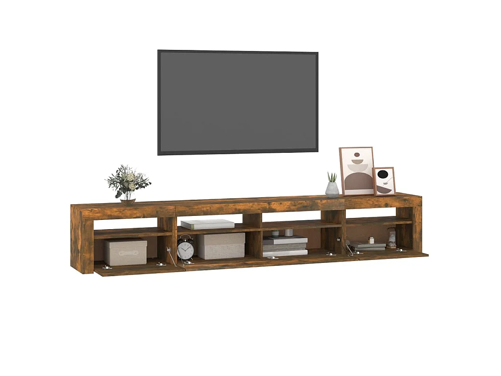 Meuble TV avec lumières LED Chêne fumé 240x35x40 cm