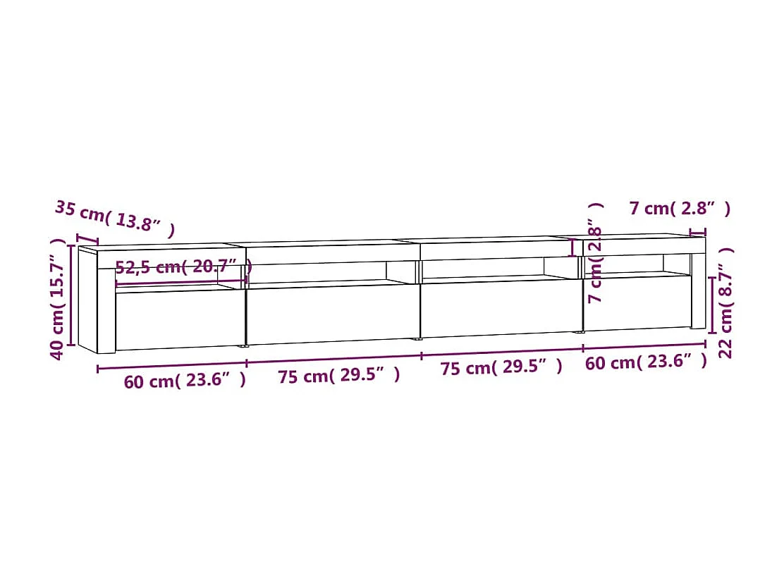 Móvel de TV com luzes LED 270x35x40 cm branco