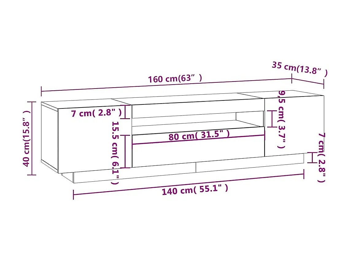 TV-Schrank mit LED-Leuchten Grau Sonoma 160x35x40 cm