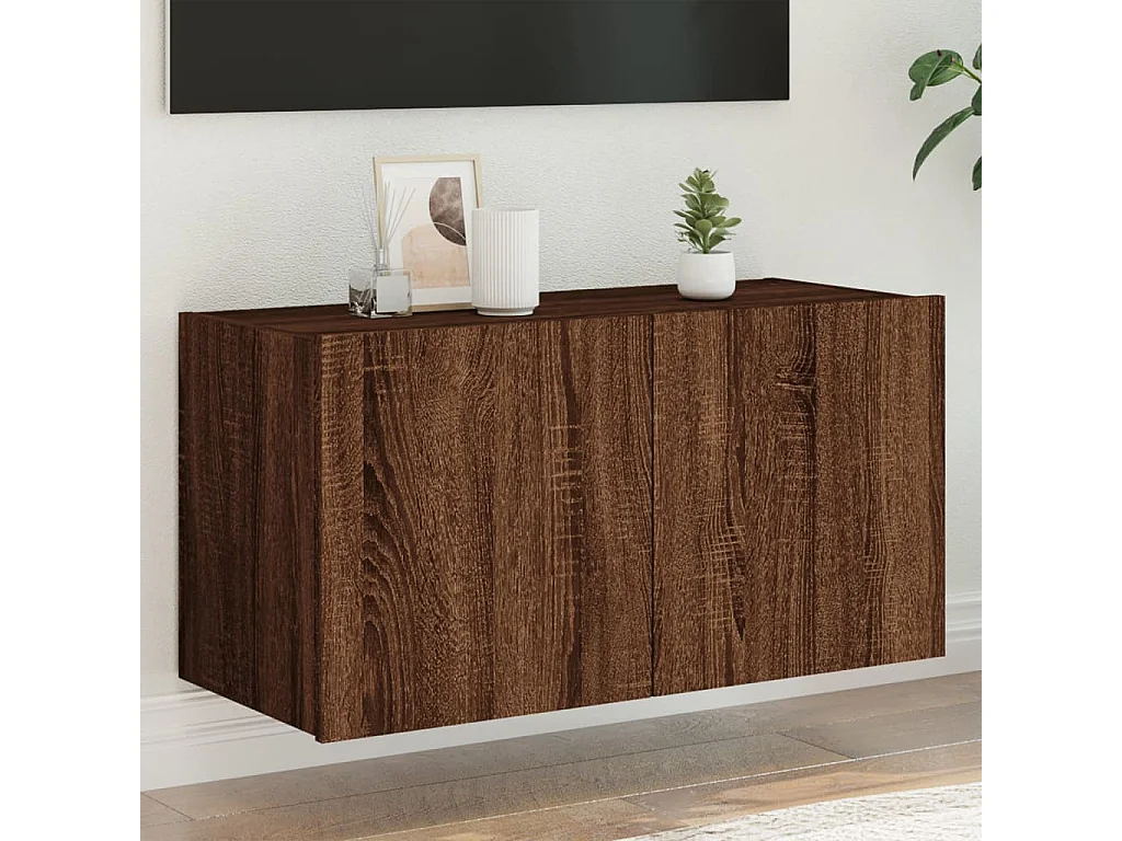 Móvel parede p/ TV c/ luzes LED 80x35x41 cm carvalho castanho