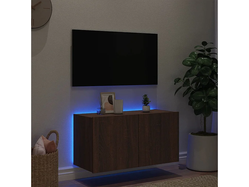 Móvel parede p/ TV c/ luzes LED 80x35x41 cm carvalho castanho