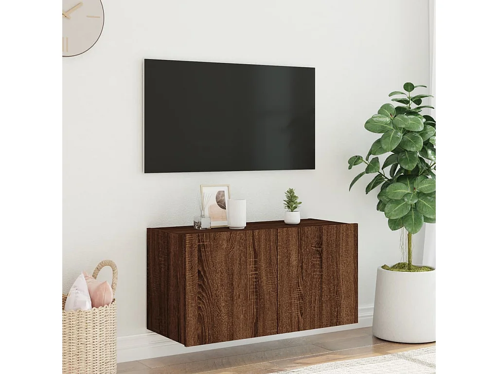 Móvel parede p/ TV c/ luzes LED 80x35x41 cm carvalho castanho