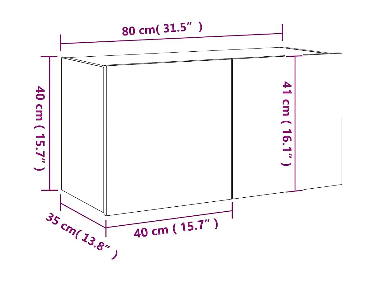 Móvel parede p/ TV c/ luzes LED 80x35x41 cm carvalho castanho