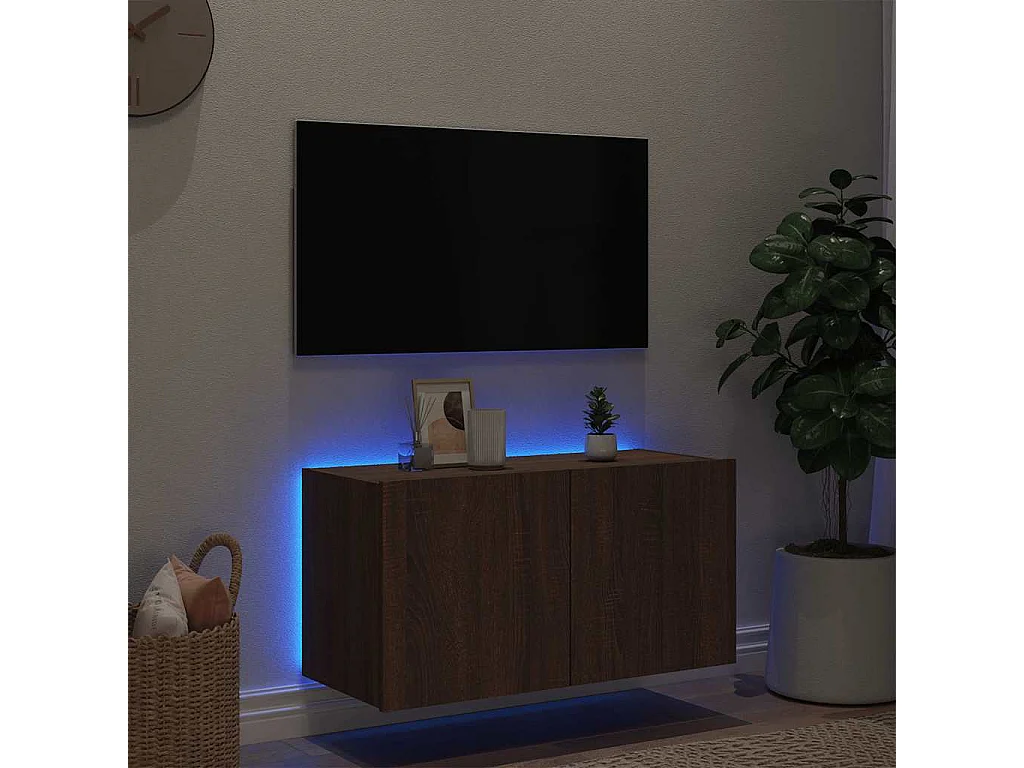 Móvel parede p/ TV c/ luzes LED 80x35x41 cm carvalho castanho