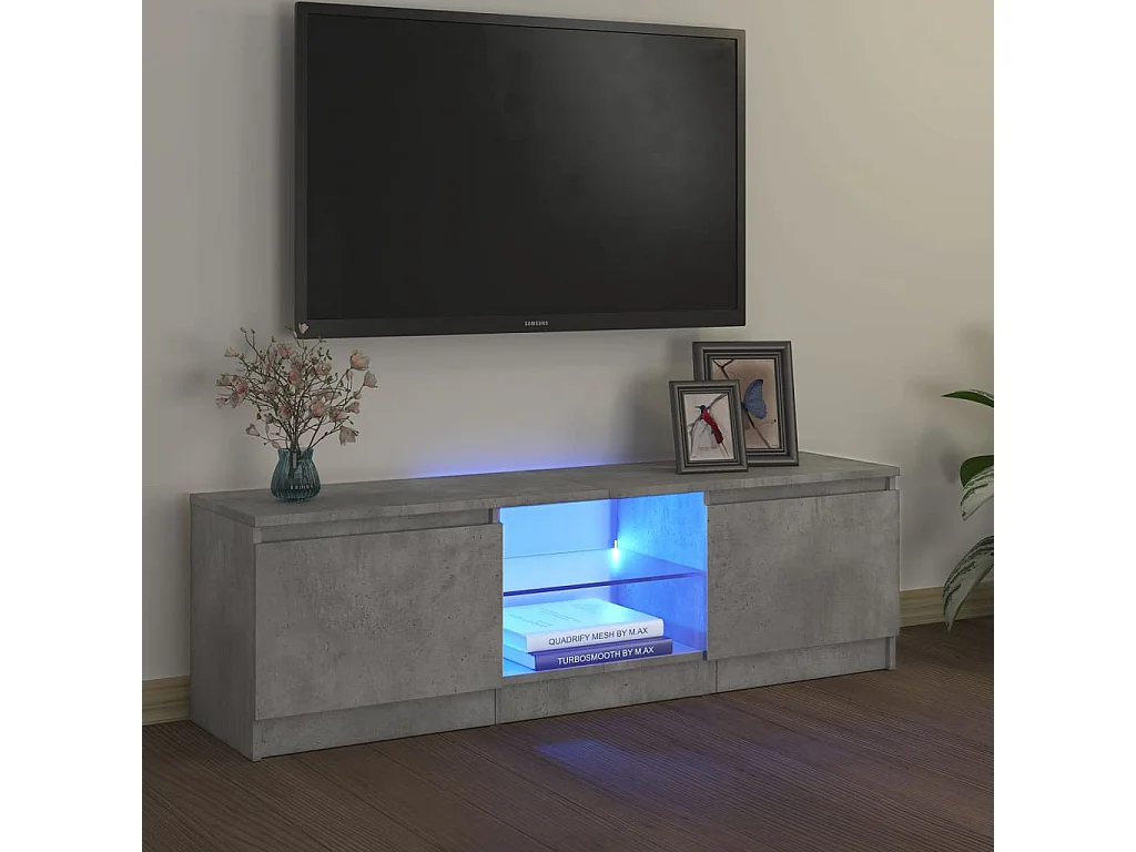 Meuble TV avec lumières LED gris béton 120x30x36 cm