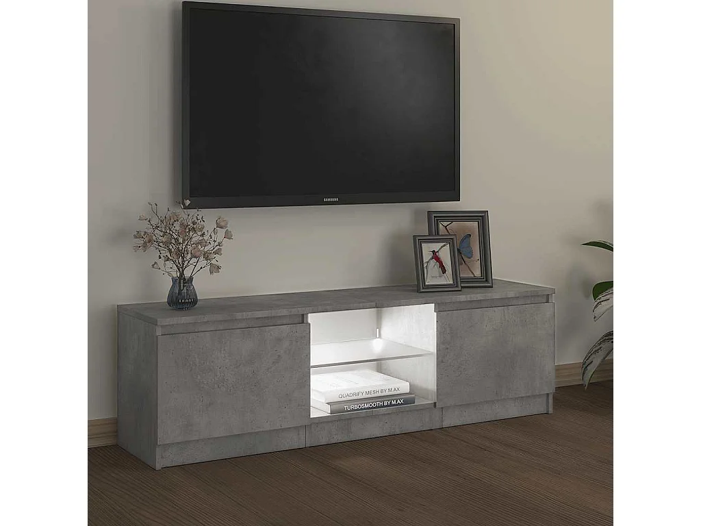 Meuble TV avec lumières LED gris béton 120x30x36 cm