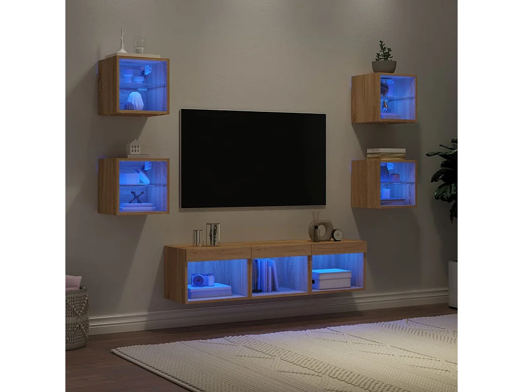 Unités murales TV avec LED 7 pcs chêne sonoma bois d'ingénierie