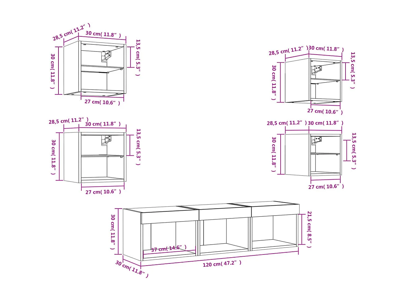 Unités murales TV avec LED 7 pcs chêne sonoma bois d'ingénierie