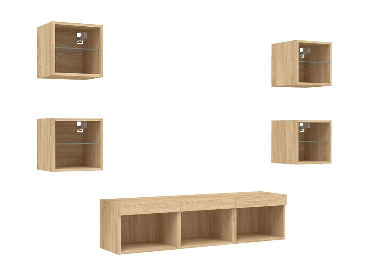 Unités murales TV avec LED 7 pcs chêne sonoma bois d'ingénierie