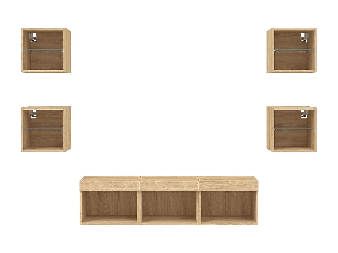 7-tlg. Wohnwand mit LED-Beleuchtung Sonoma-Eiche Holzwerkstoff