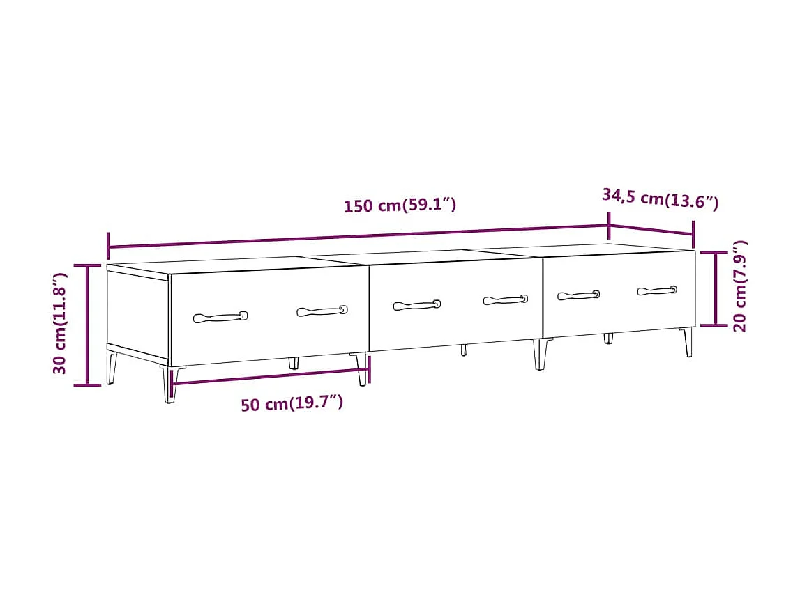 Meuble TV Chêne marron 150x34,5x30 cm Bois d'ingénierie