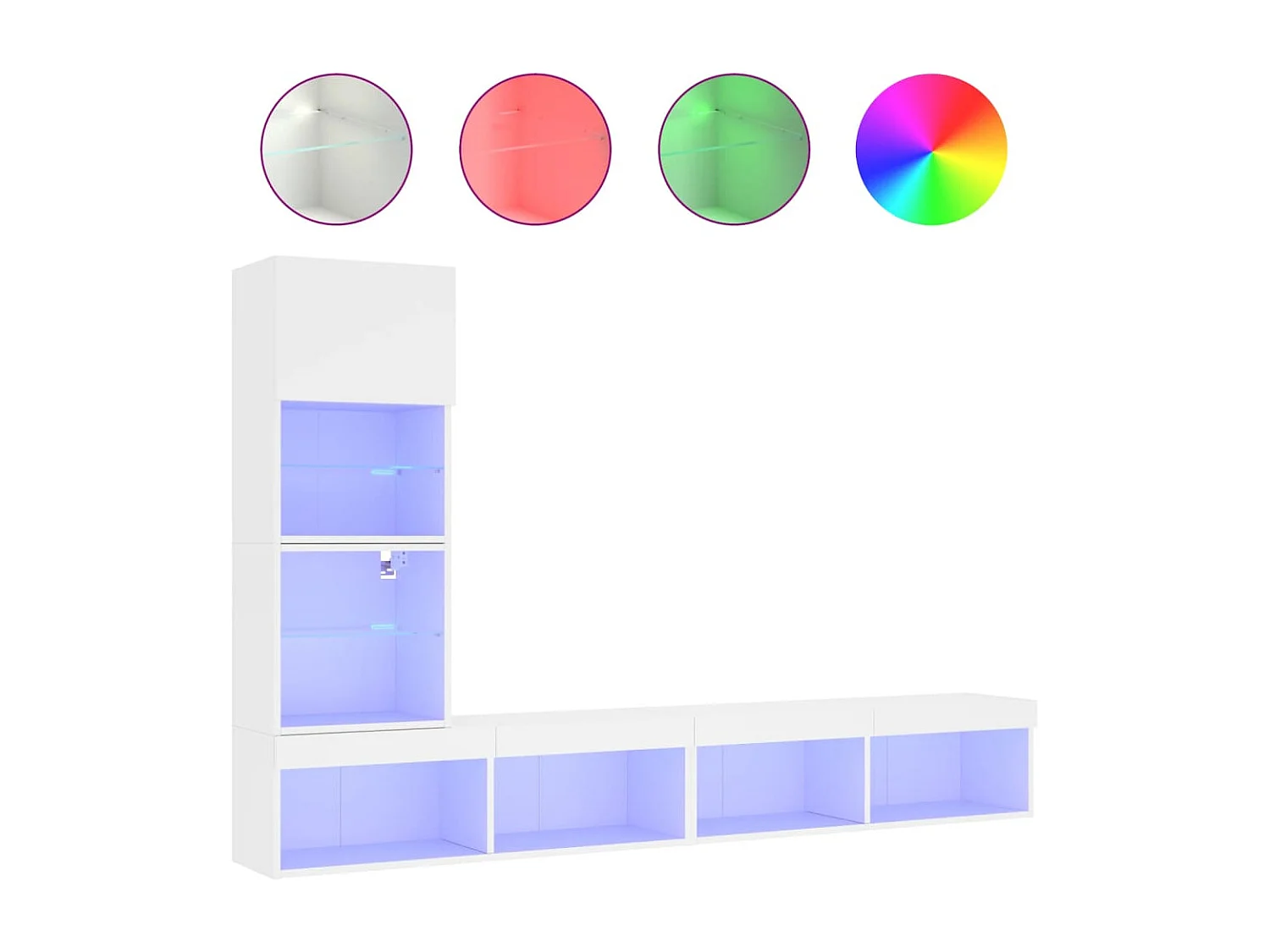 4pcs móveis de parede p/ TV c/ LEDs derivados de madeira branco