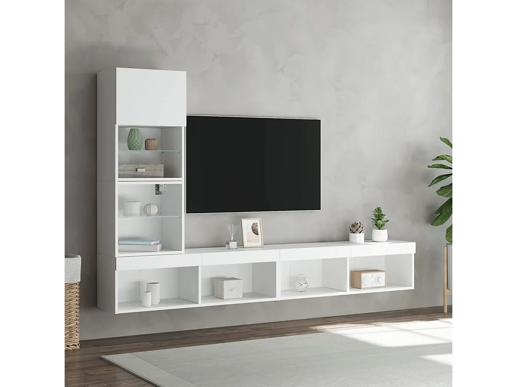 4pcs móveis de parede p/ TV c/ LEDs derivados de madeira branco