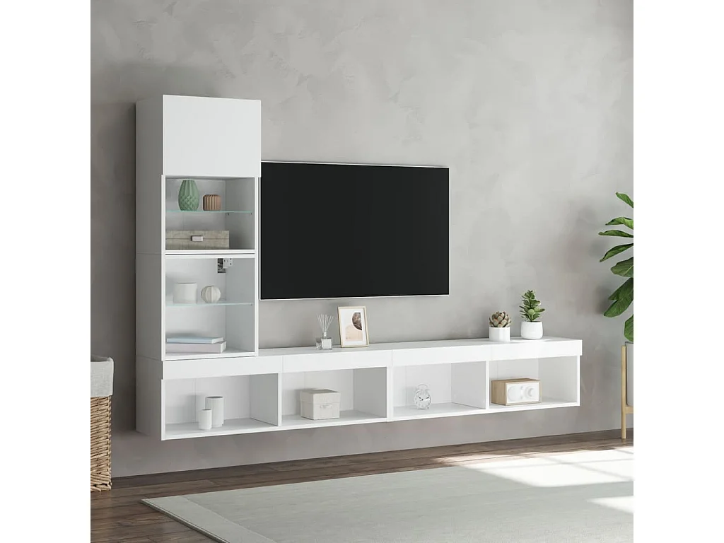 4pcs móveis de parede p/ TV c/ LEDs derivados de madeira branco