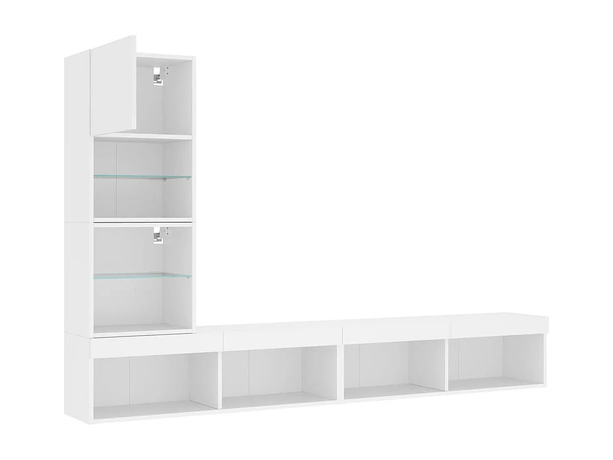 4pcs móveis de parede p/ TV c/ LEDs derivados de madeira branco