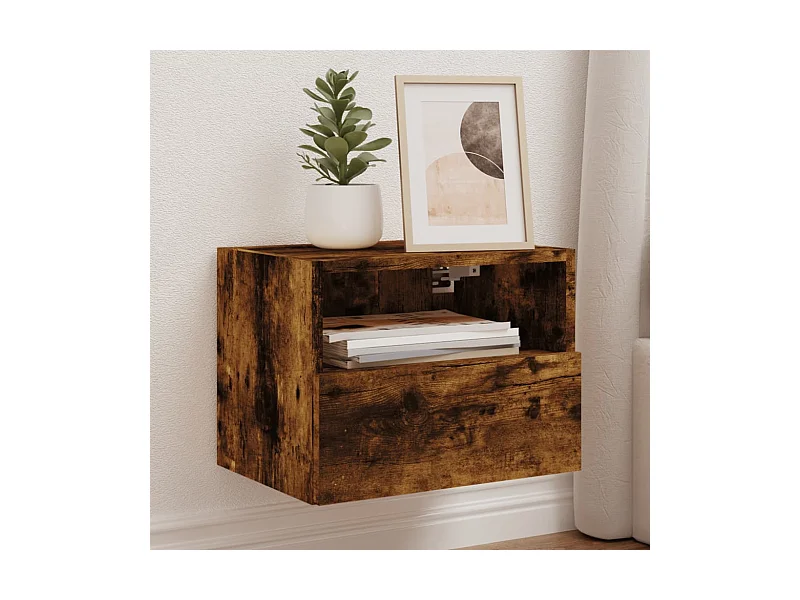 Meuble TV mural chêne fumé 40x30x30 cm bois d'ingénierie