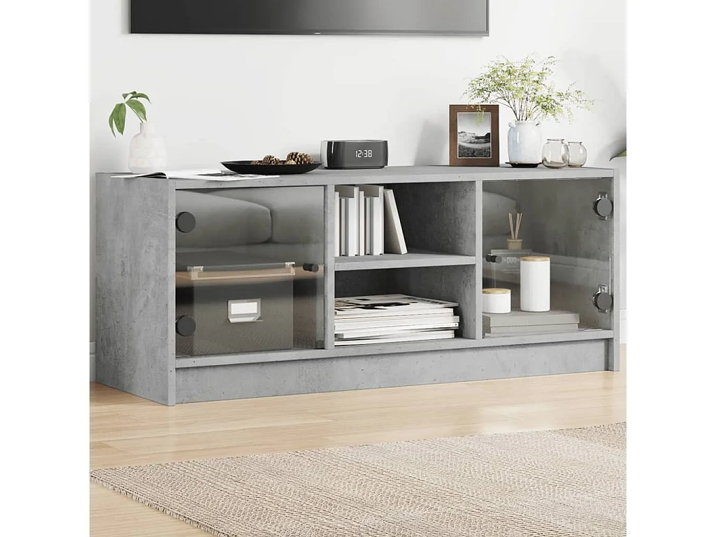 Mobile Porta TV con Ante in Vetro Grigio Cemento 102x37x42 cm
