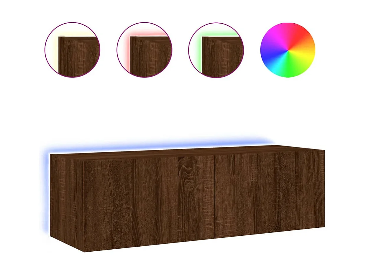 Mobile TV a Parete con Luci LED Rovere Marrone 100x35x31 cm