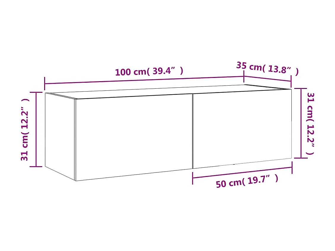 Mobile TV a Parete con Luci LED Rovere Marrone 100x35x31 cm