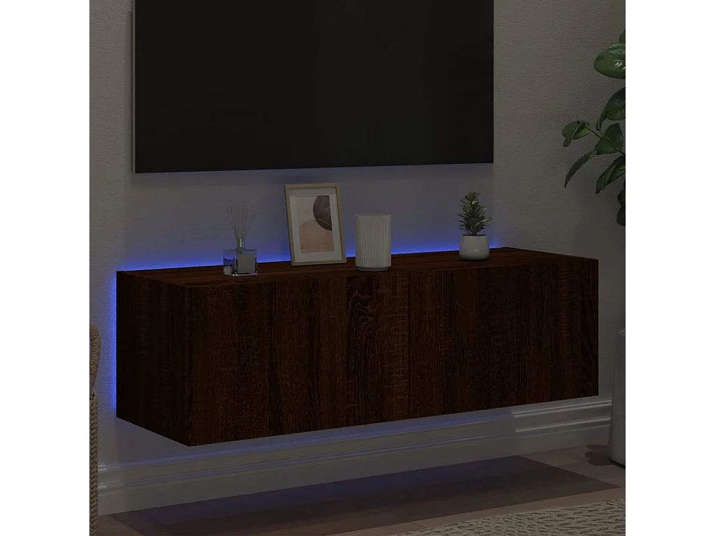 Mobile TV a Parete con Luci LED Rovere Marrone 100x35x31 cm