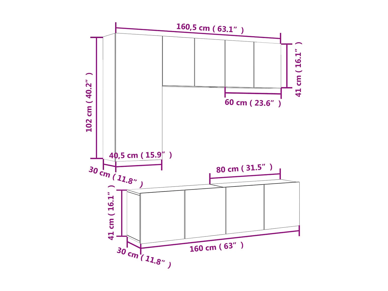 Unités murales TV 5 pcs chêne sonoma bois d'ingénierie