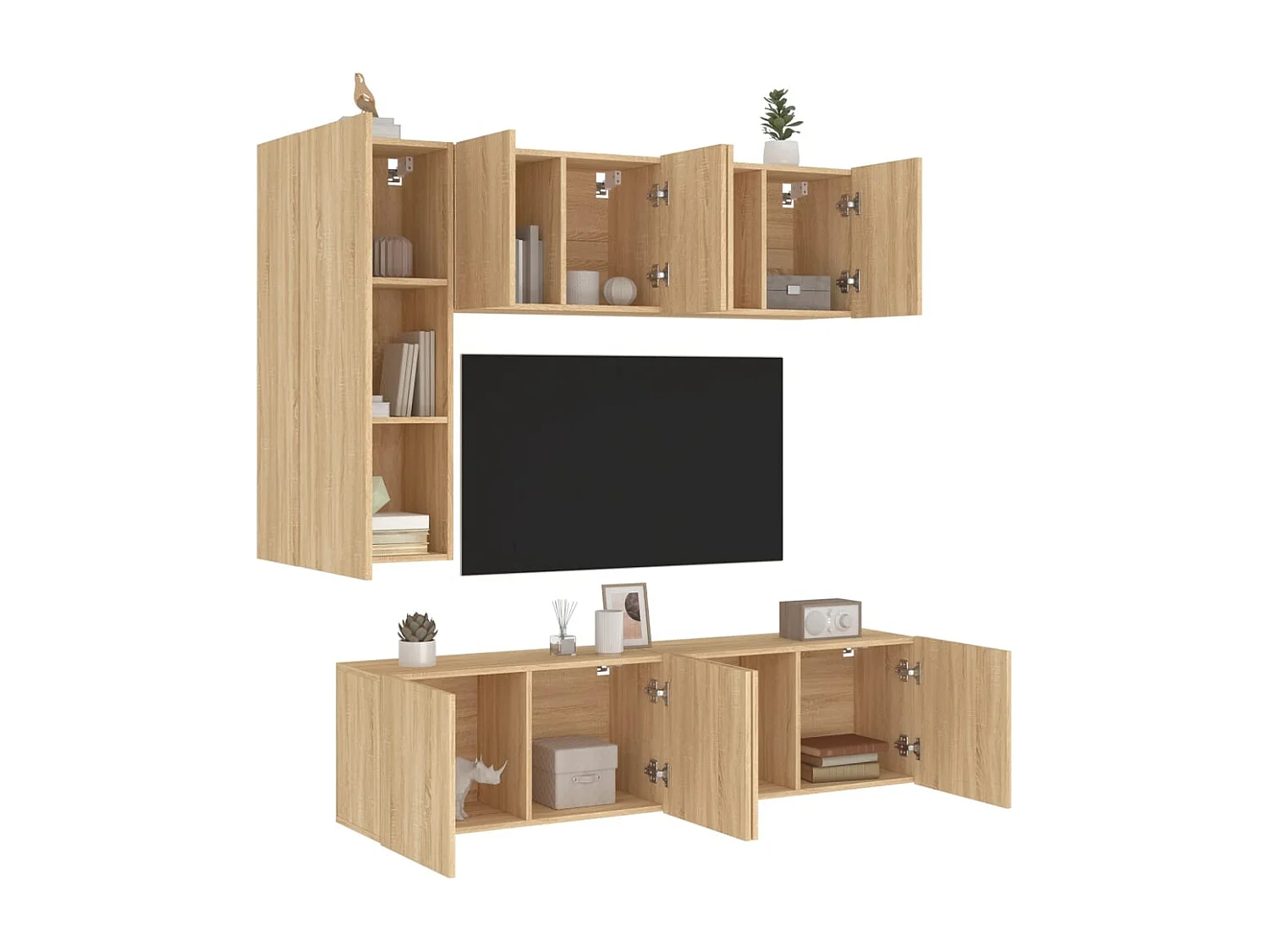 Mobili TV a Muro 5pz Rovere Sonoma in Legno Multistrato