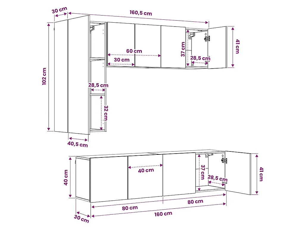 Unités murales TV 5 pcs chêne sonoma bois d'ingénierie