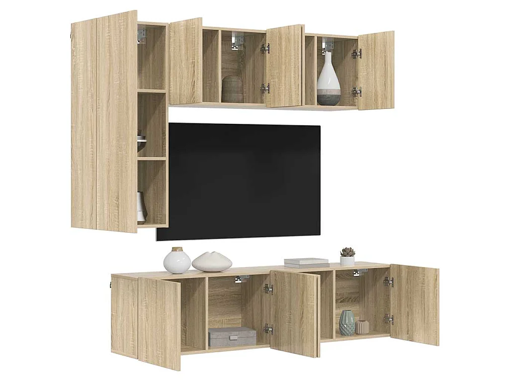 Unités murales TV 5 pcs chêne sonoma bois d'ingénierie