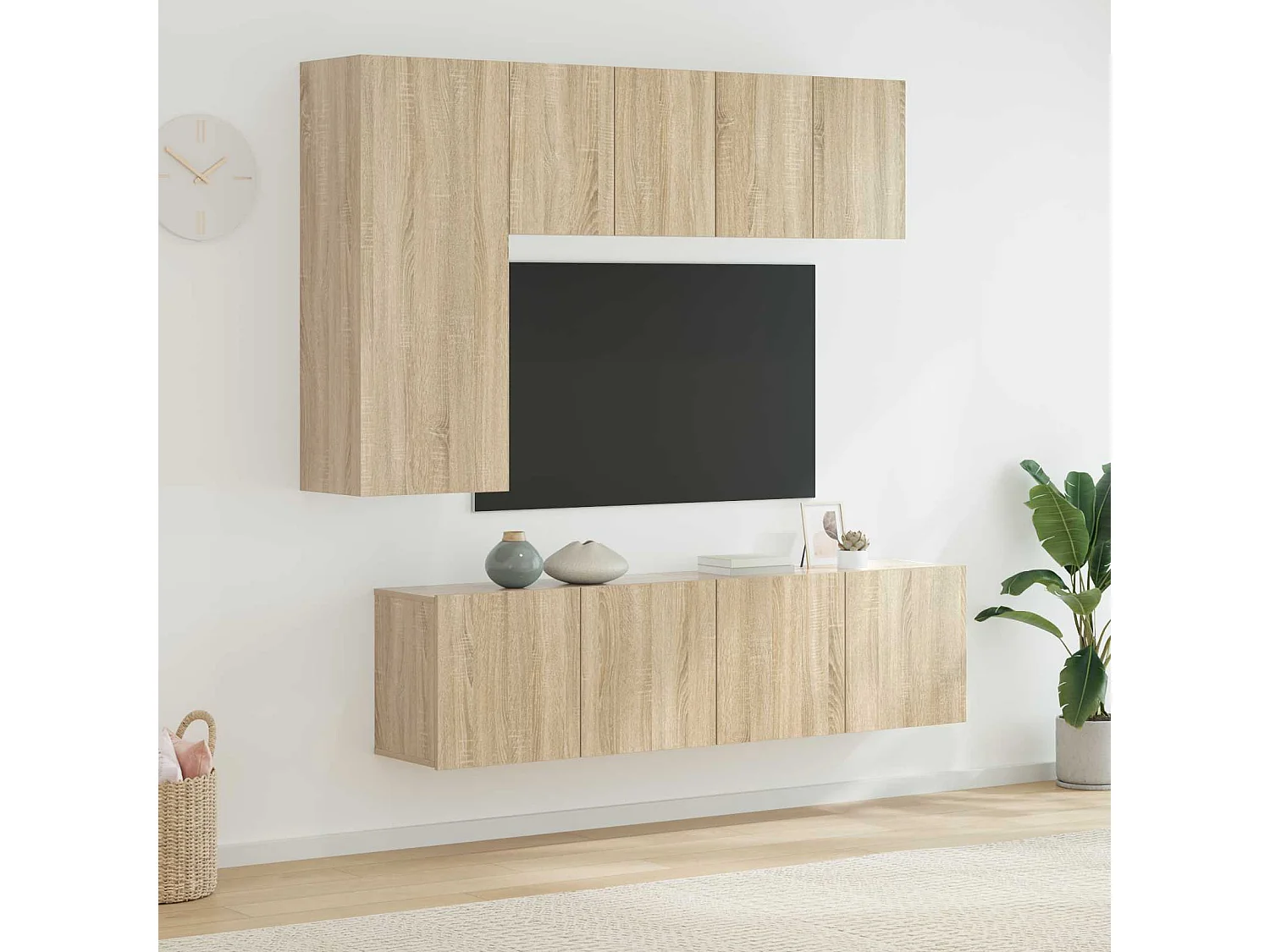 5-delige Tv-wandmeubelset bewerkt hout sonoma eikenkleurig