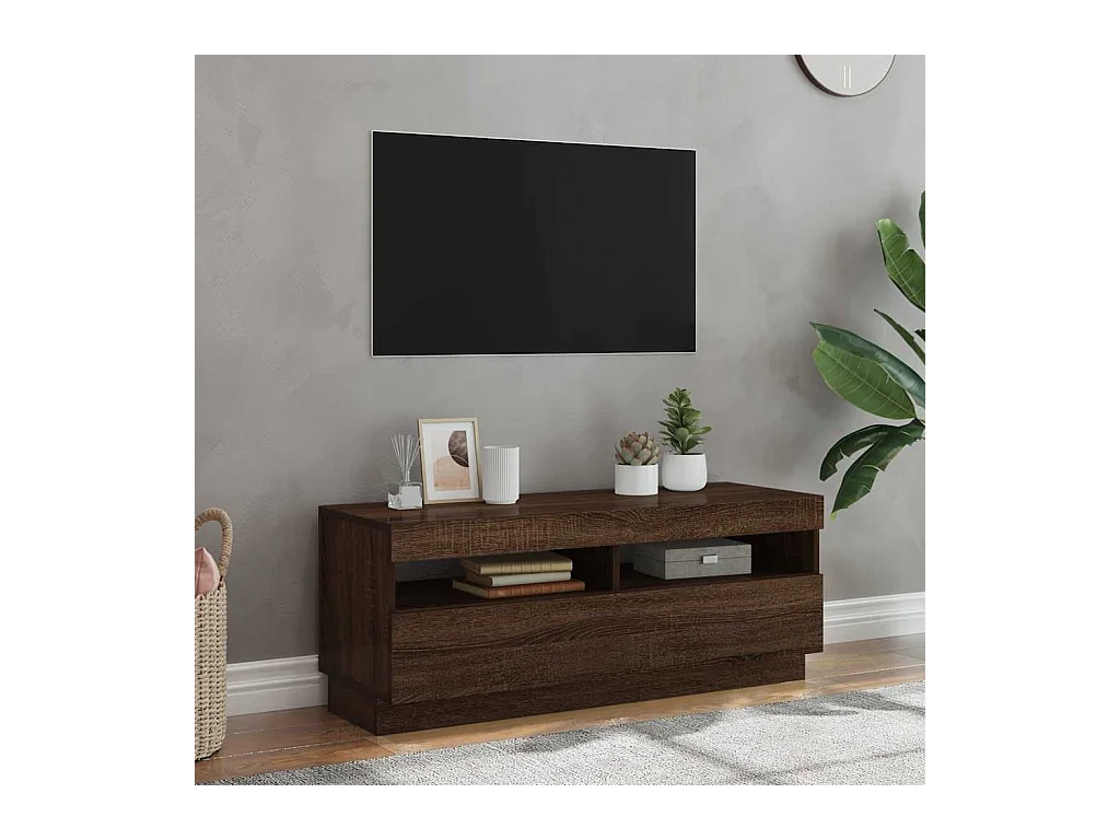 Móvel de TV com luzes LED 100x35x40 cm cor carvalho castanho