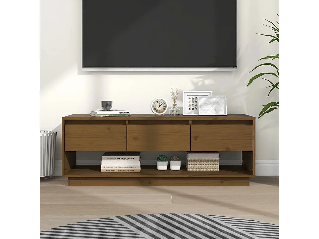 Mobile Porta TV Ambrato 110,5x34x40cm in Legno Massello di Pino