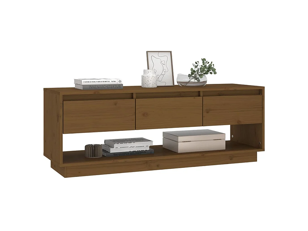 Mobile Porta TV Ambrato 110,5x34x40cm in Legno Massello di Pino