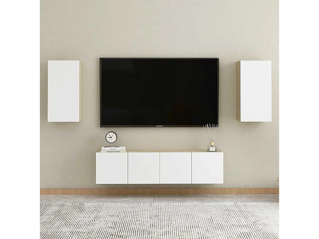 Meuble TV Blanc et chêne sonoma 30,5x30x60 cm Bois d’ingénierie