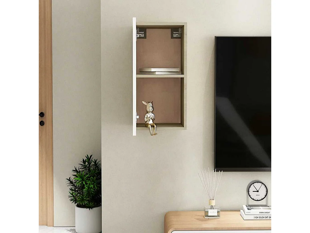 Meuble TV Blanc et chêne sonoma 30,5x30x60 cm Bois d’ingénierie