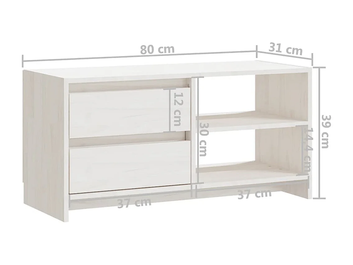 TV-Schrank Weiß 80x31x39 cm Massivholz Kiefer