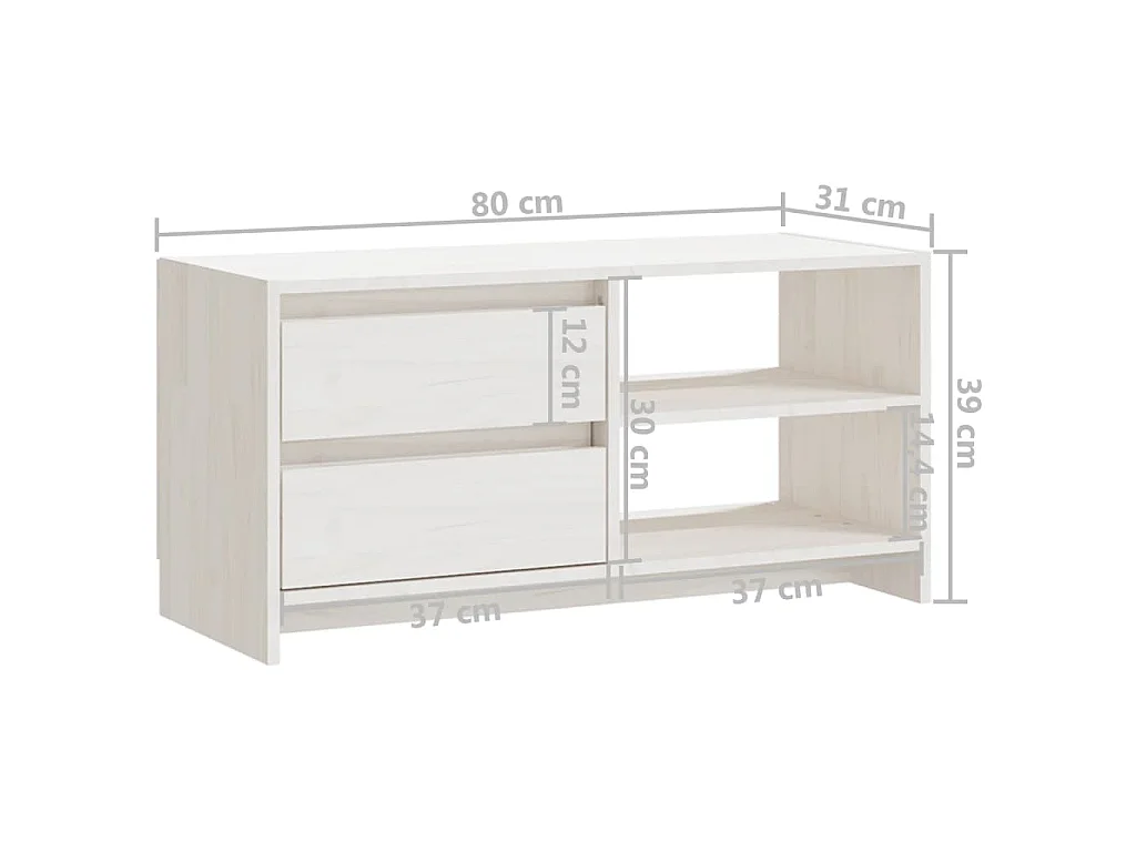 Meuble TV Blanc 80x31x39 cm Bois de pin massif