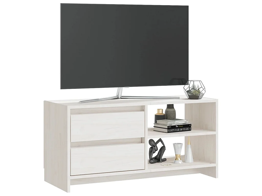 Meuble TV Blanc 80x31x39 cm Bois de pin massif