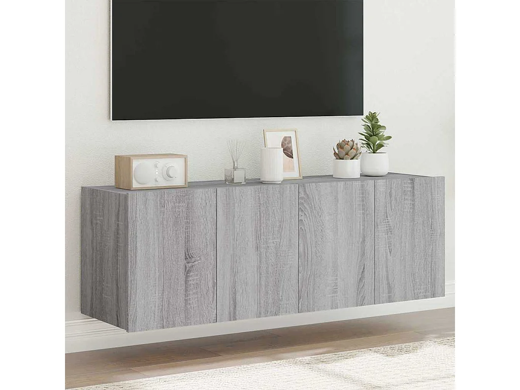 Móveis de parede para TV com luzes LED 2 pcs cinzento sonoma