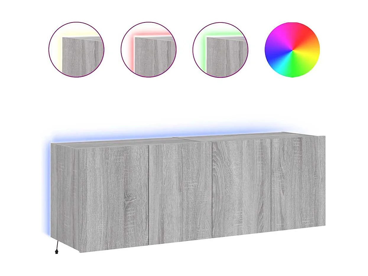 Móveis de parede para TV com luzes LED 2 pcs cinzento sonoma