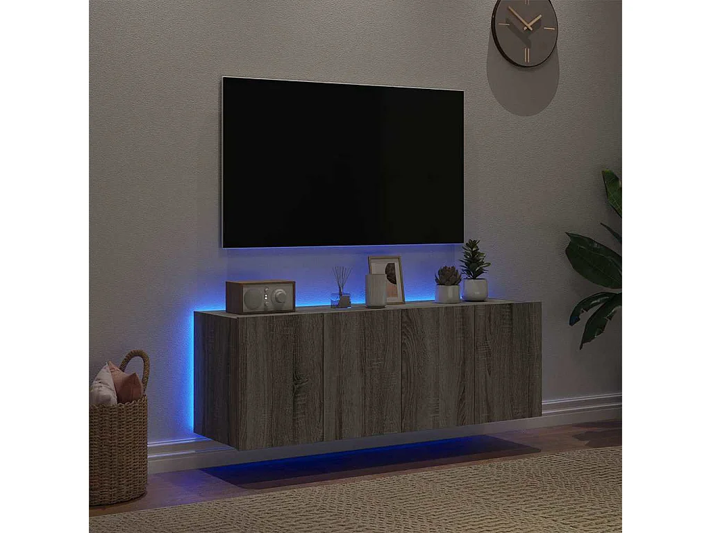 Móveis de parede para TV com luzes LED 2 pcs cinzento sonoma