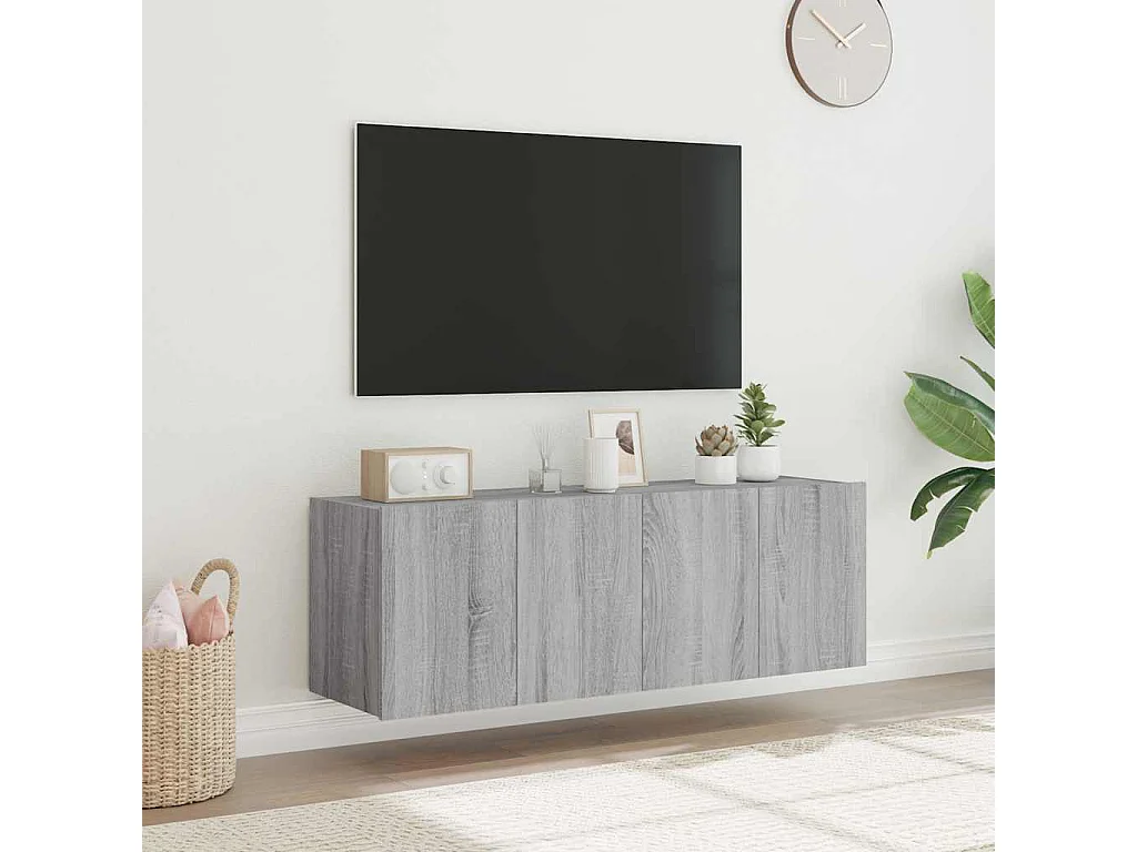 Móveis de parede para TV com luzes LED 2 pcs cinzento sonoma